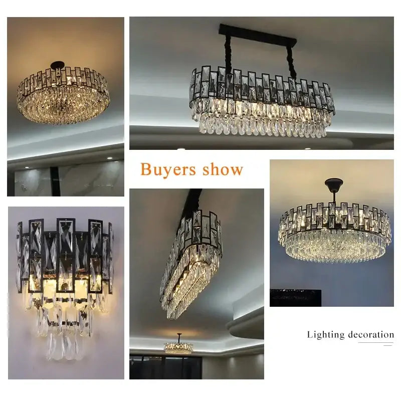 Modern black crystal led chandelier with elegant black metal frames and cascading clear glass prisms for living room decorbites black crystal