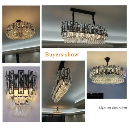 Modern black crystal led chandelier with elegant black metal frames and cascading clear glass prisms for living room decorbites black crystal