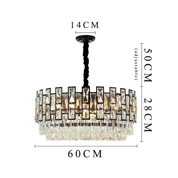 Elegant modern black crystal led chandelier with a black metal frame and cascading clear glass prisms for living room decorbites black crystal