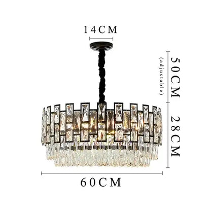 Elegant modern black crystal led chandelier with a black metal frame and cascading clear glass prisms for living room decorbites black crystal