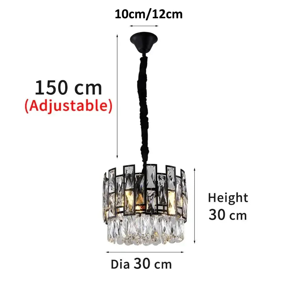 Modern black crystal led chandelier with clear crystal prisms and adjustable height for living room decorbites black crystal