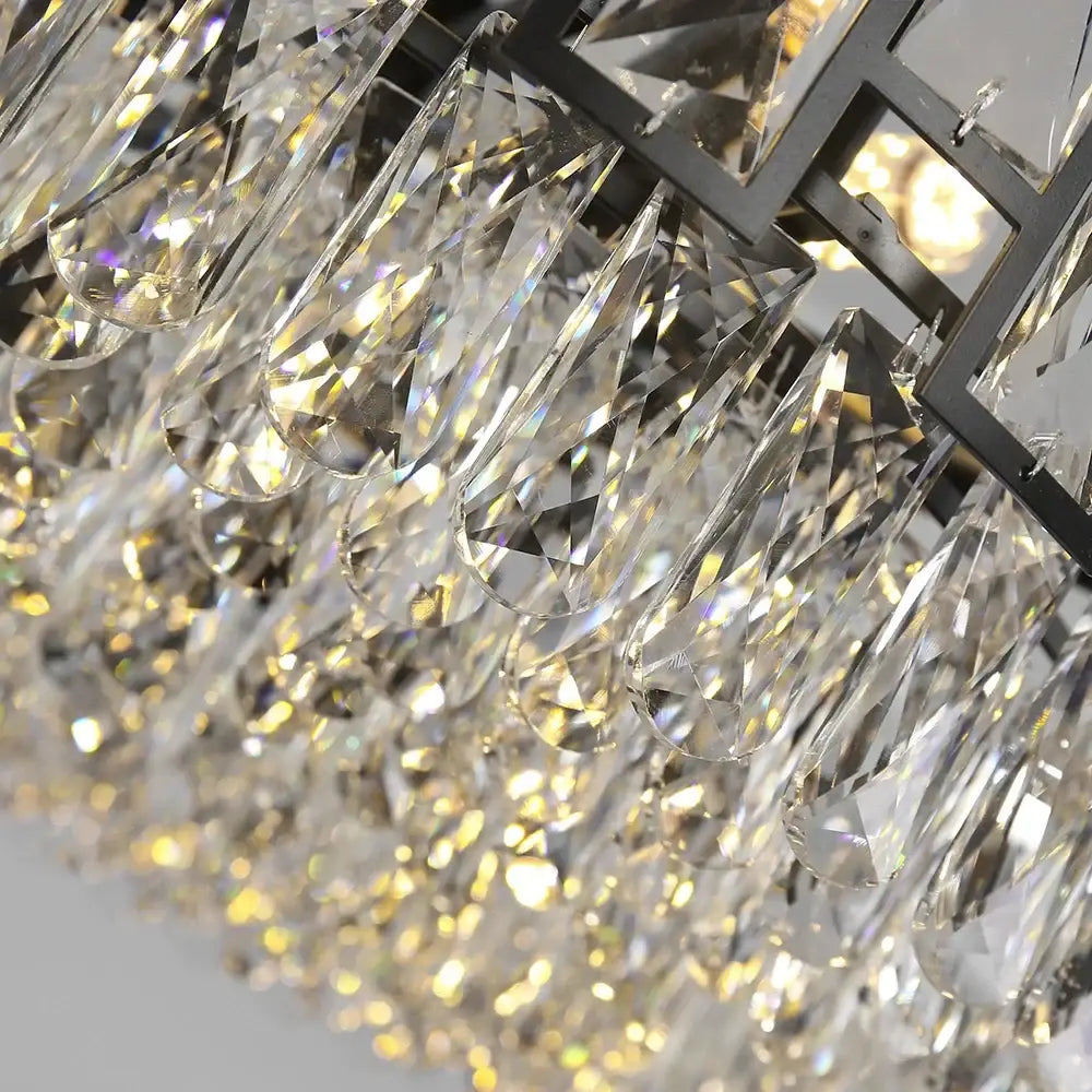 Modern black crystal led chandelier with black metal frame and cascading clear crystal teardrop pendants for living room decorbites black crystal