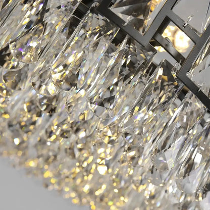 Modern black crystal led chandelier with black metal frame and cascading clear crystal teardrop pendants for living room decorbites black crystal
