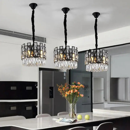 Modern black crystal led chandelier featuring three black-framed designs with hanging clear glass crystals for living room decorbites black crystal