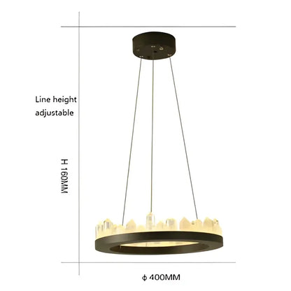 Modern black crystal led pendant light with 400mm diameter and adjustable height featuring illuminated cityscape rim decorbites crystal led pendant lights