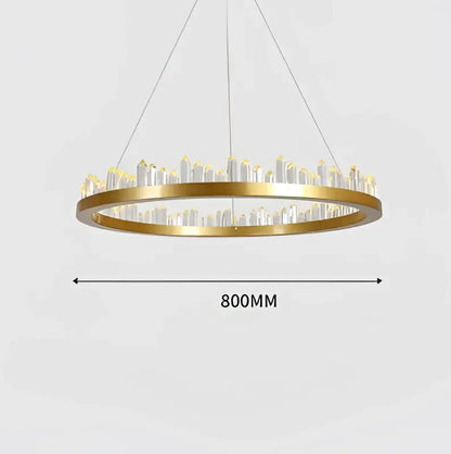 Modern black crystal led pendant light dining room chandelier with gold-toned circular frame and clear crystal led accents