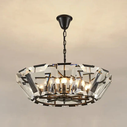 Modern black crystal pendant chandelier with dark bronze frame and clear crystal facets for luxe dining room lighting decorbites black crystal