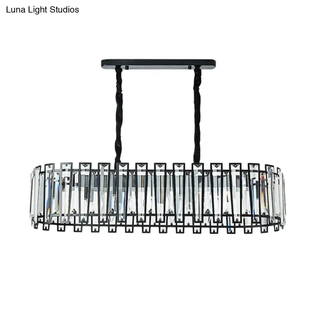 Modern black crystal prism island pendant dining room light with clear crystal bars and twisted black cords