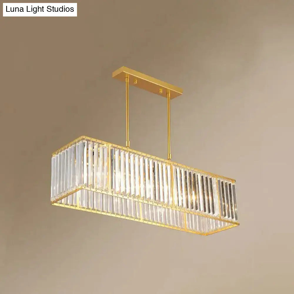 Modern black crystal rectangle dining room pendant light with gold-finished frame and vertical crystal rods for 220v-240v 110v-120v use