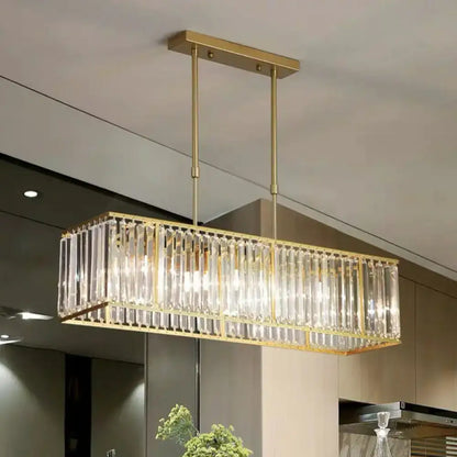 Modern black crystal rectangle dining room pendant light with gold-toned frame vertical crystal rods 220v-240v 110v-120v
