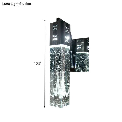 Modern black crystal rectangle wall sconce with bubble crystal design and illuminated eiffel tower for bedroom lighting