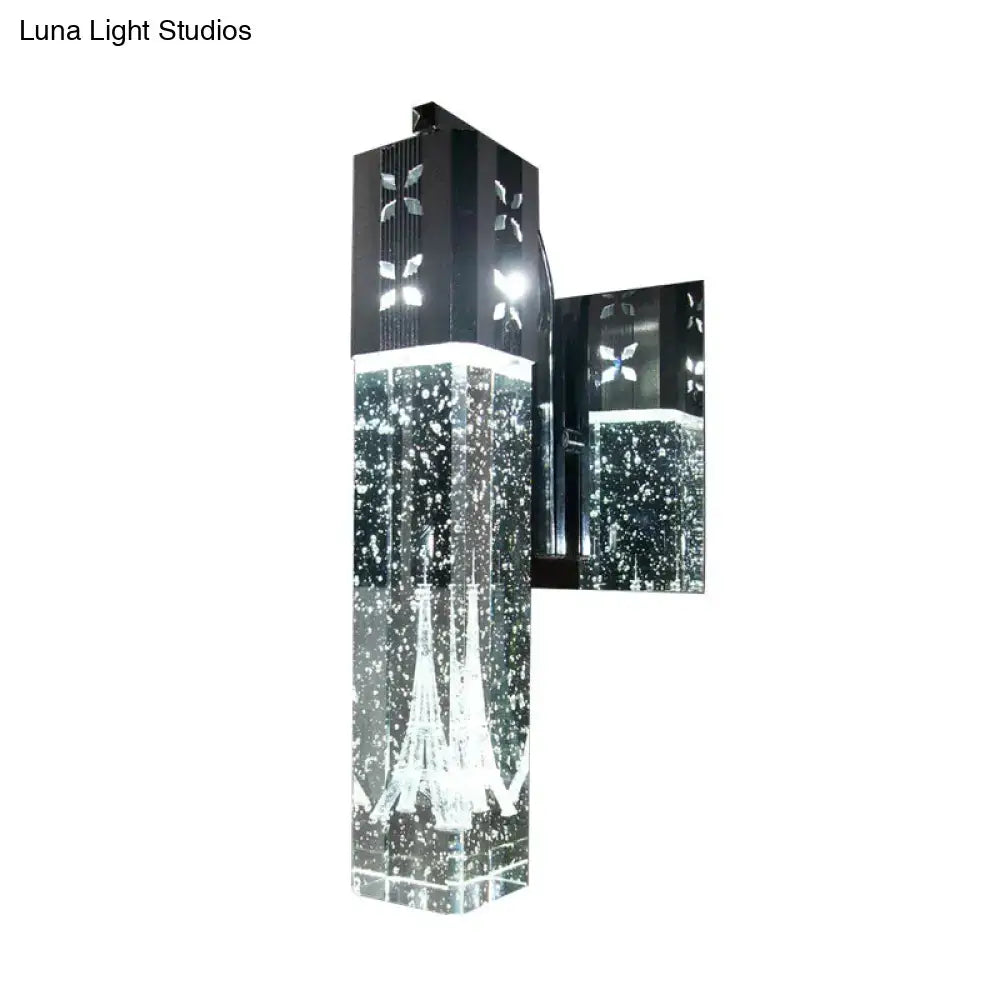 Modern black crystal rectangle wall sconce with illuminated eiffel tower bubble crystal rectangle design for bedroom light