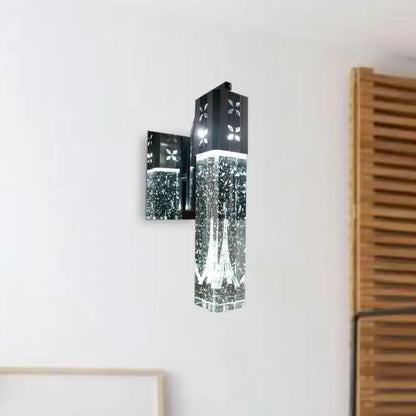 Modern black crystal rectangle wall sconce with bubble crystal rectangle design and geometric cut-out floral patterns