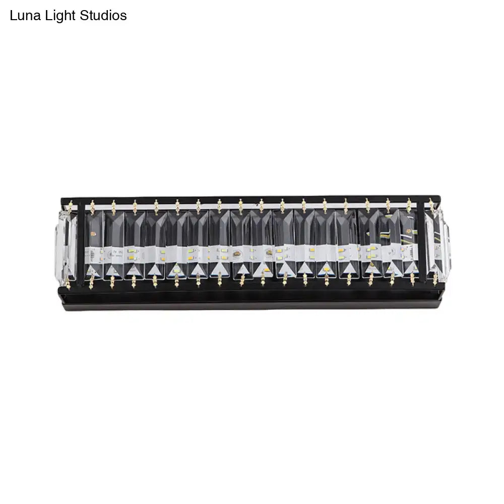 Modern black crystal rectangular sconce bedroom wall light with faceted clear crystal covers over led bulbs