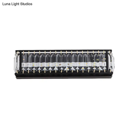 Modern black crystal rectangular sconce bedroom wall light with faceted clear crystal covers over led bulbs