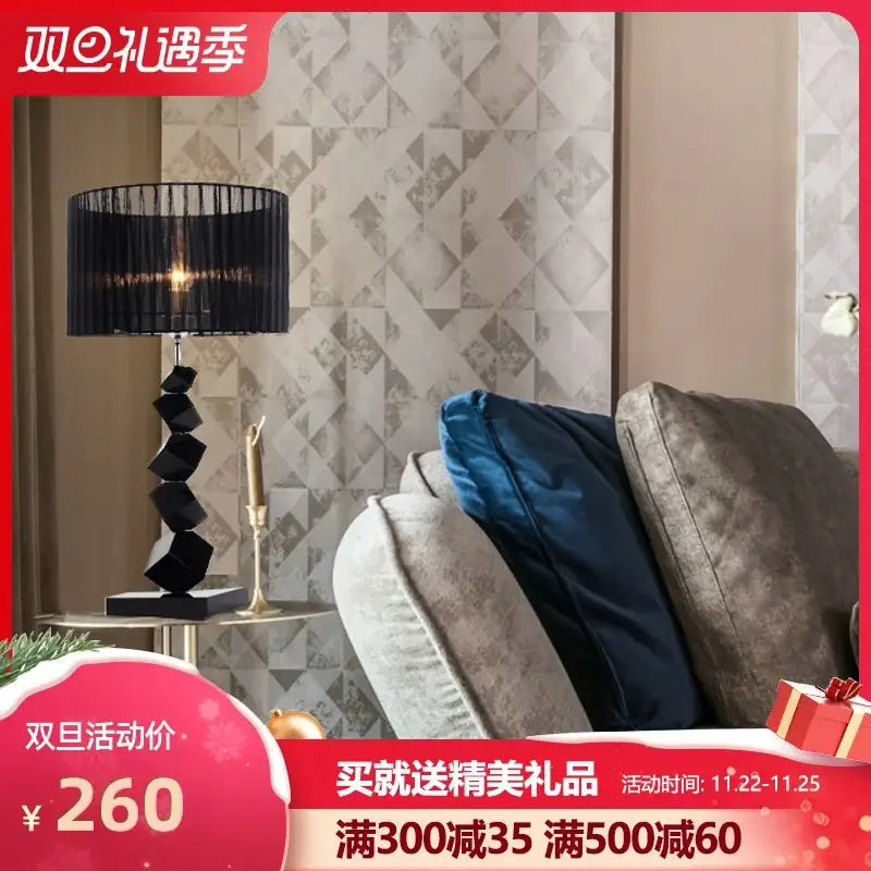Modern black crystal table lamp with stacked metallic base and pleated fabric shade ideal for bedroom decorbites black crystal