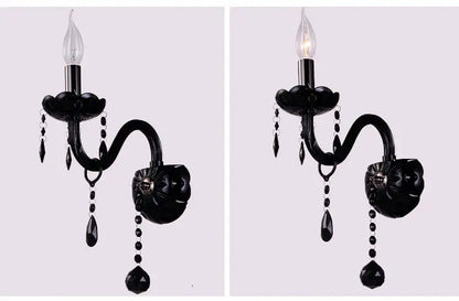 Modern black crystal wall lamp twin led sconce with curved arms and dangling teardrop beads for pendant light decorbites crystal wall design