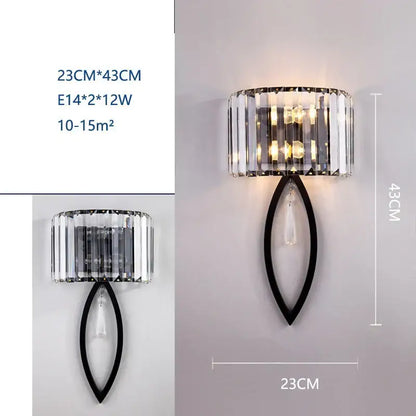Modern black crystal wall lamp with a sleek metal frame and dangling crystal pendant for living room decorbites crystal wall