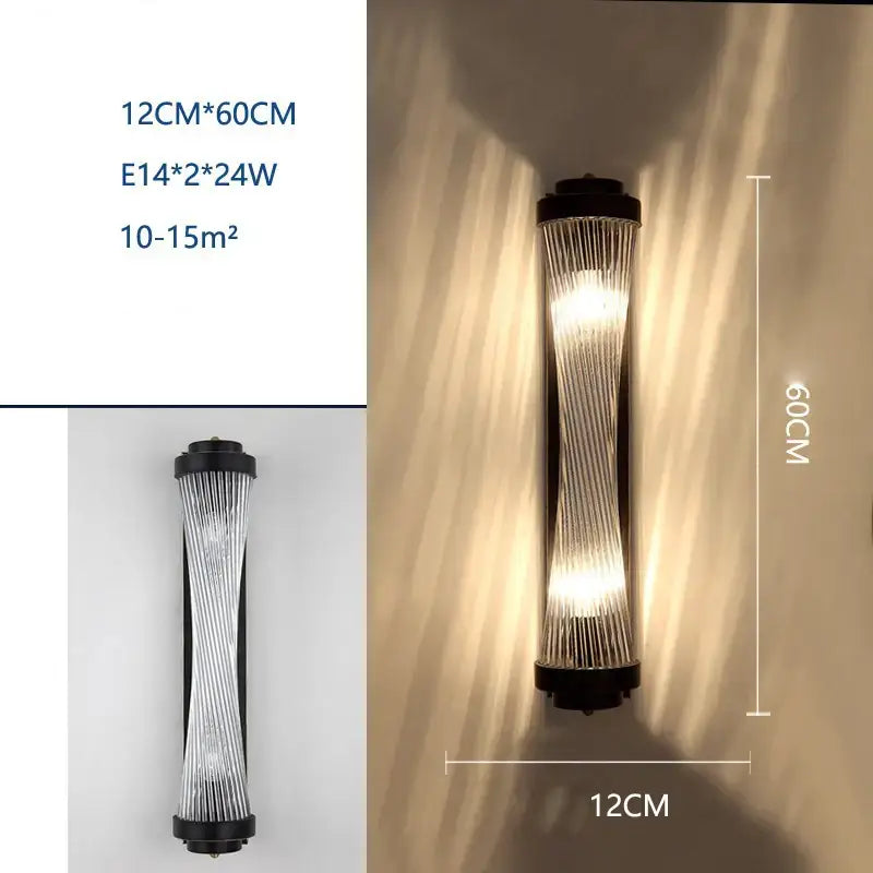 Modern black crystal wall lamp with twisted translucent glass design as a decorbites crystal wall sconce for living room