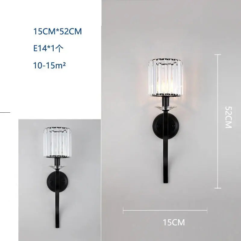 Modern black crystal wall lamp featuring a black metal sconce with a clear faceted crystal shade for elegant decorbites crystal wall lighting