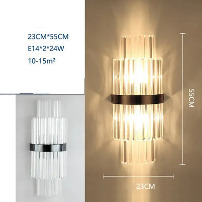 Modern black crystal wall lamp featuring vertical glass rods and a sleek metallic band for elegant decorbites crystal wall lighting
