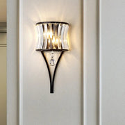 Elegant modern black crystal wall sconce with curved leaf base and vertical prisms for bedroom wall mounted lighting wall lamp