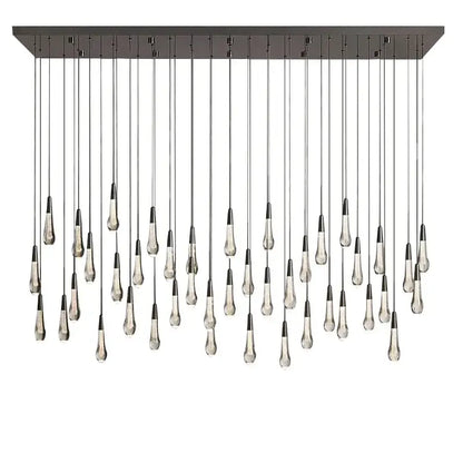 Modern black chandelier light fixture with dark metal frame and clear glass decorbites crystal teardrop pendants for stairwell