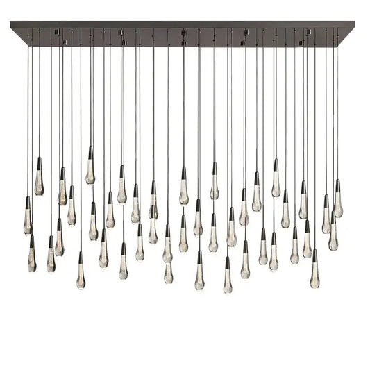 Modern black chandelier light fixture with dark metal frame and clear glass decorbites crystal teardrop pendants for stairwell