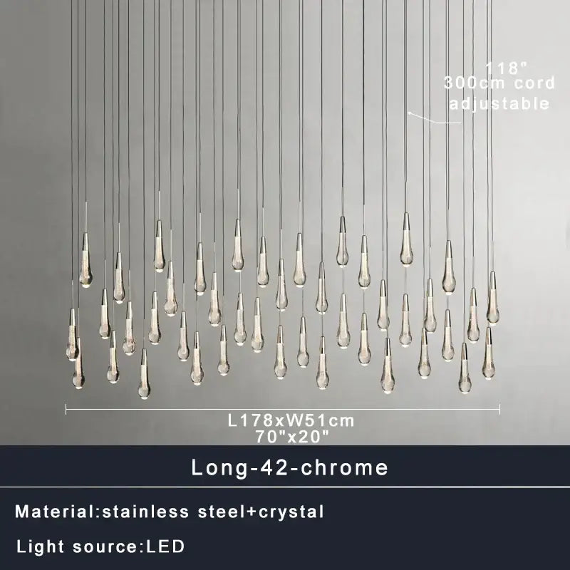 Modern black crystal chandelier light fixture with 42 chrome-finished teardrop droplets by decorbites crystal for stairwell decor