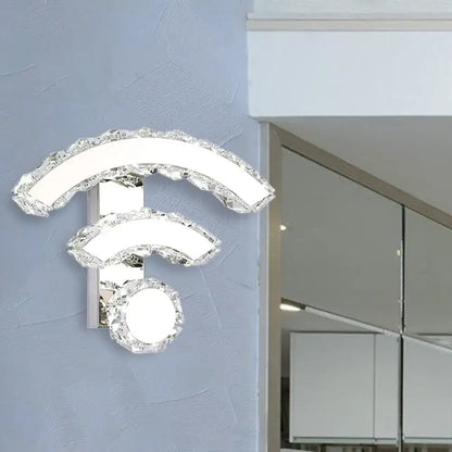 Modern black crystal encrusted led wall light with warm white and white wifi symbol design for bedroom sconce use