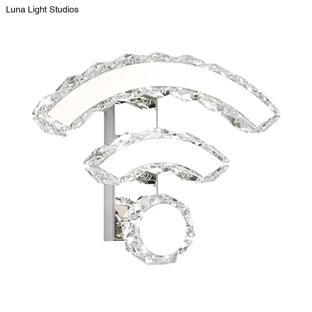Modern black crystal wifi led wall light with a warm white glow and sleek chrome base for bedroom sconce lighting