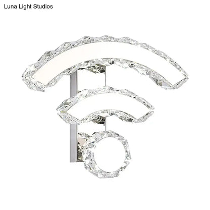 Modern black crystal wifi led wall light with a warm white glow and sleek chrome base for bedroom sconce lighting