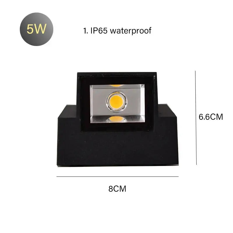 Modern black cube motion sensor led wall lamp with 5w waterproof rectangular design featuring two yellow leds