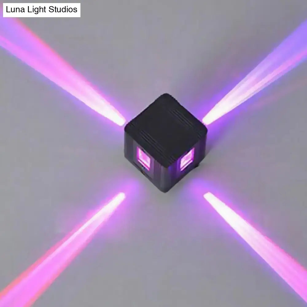 Modern black cubic led wall lamp bedroom projector light emitting intersecting pink and purple laser beams
