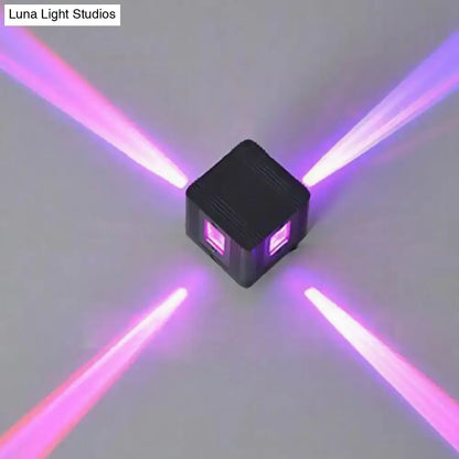Modern black cubic led wall lamp bedroom projector light emitting intersecting pink and purple laser beams