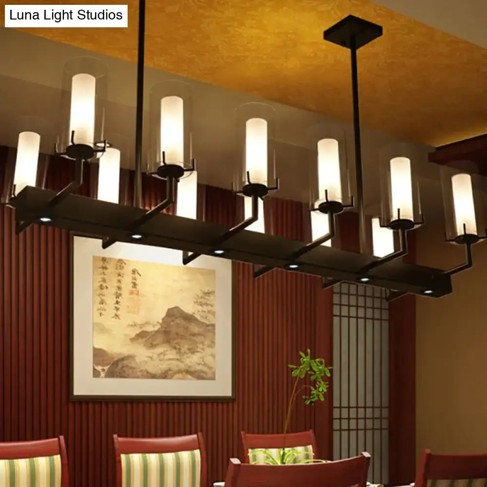Modern black metal DecorBites™ cylinder clear glass island light with frosted glass cylinders and integrated LED lights