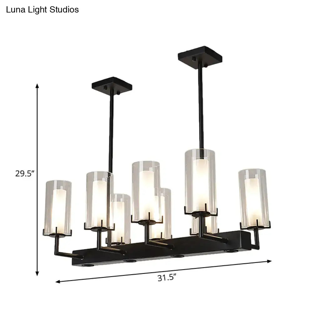 Decorbites™ black metal chandelier with cylinder clear glass shades for clear glass island pendant lighting