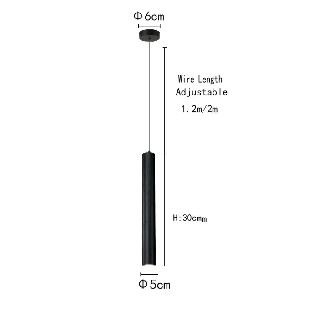 Modern black cylindrical cord pendant light with adjustable wire length and matte black finish for bedroom use