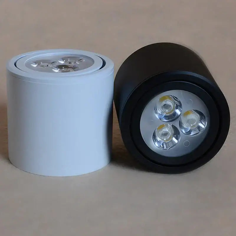 Modern black cylindrical dimmable ceiling spot light and white spot light with three led diodes for kitchen downlight use