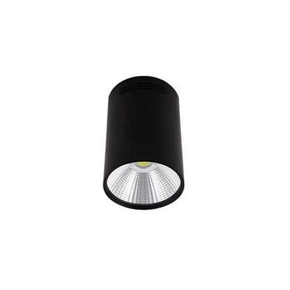 Modern black cylindrical pendant ceiling spot light with matte finish and reflective silver interior for kitchen use