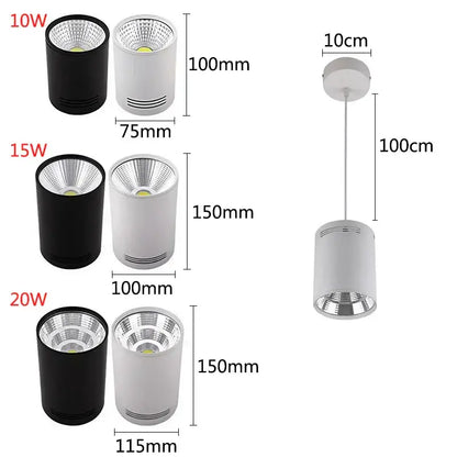 Modern black and white cylindrical pendant ceiling spot lights with metallic finish and adjustable brightness for kitchen use