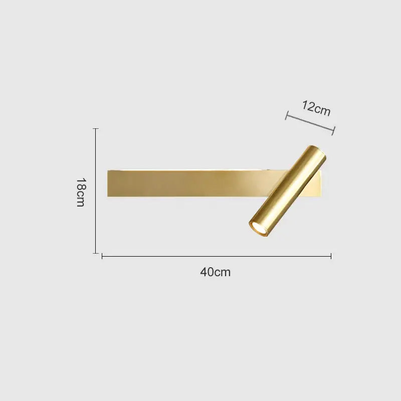 Gold-colored modern wall light with sleek rectangular base and adjustable cylindrical head for bedroom reading decorbites copper wall