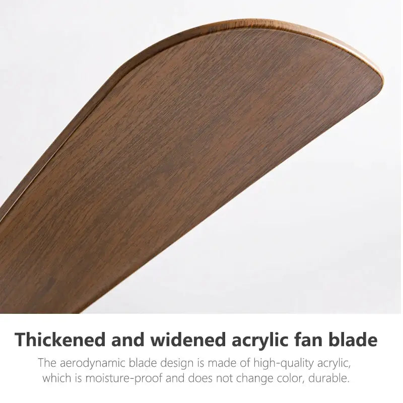 Modern black dc motor ceiling fan with remote control featuring thickened acrylic fan blade in warm brown wood grain finish