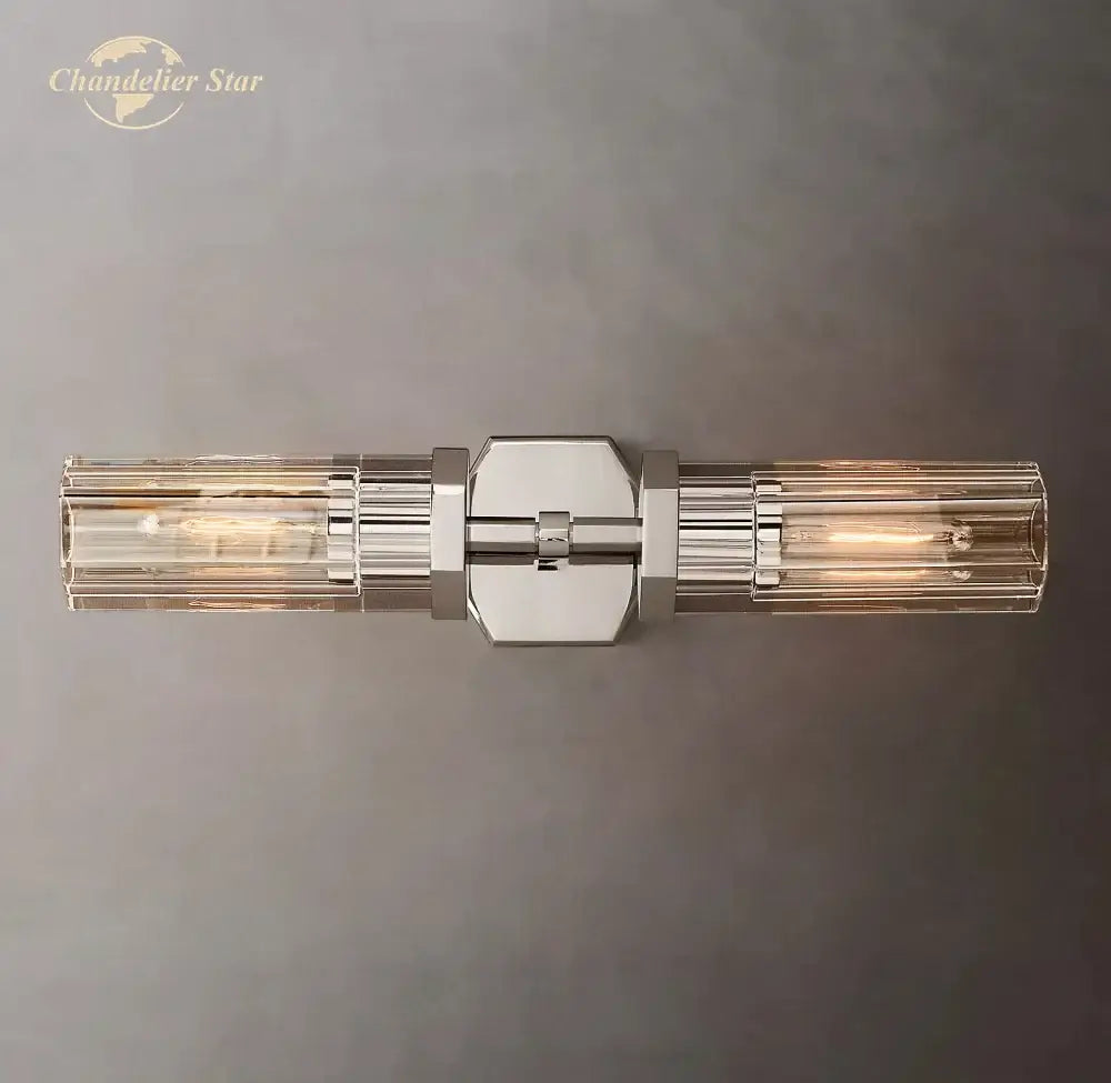 Modern black decorbites crystal hexagonal sconce with chrome-finished ribbed glass cylinders for living room lighting