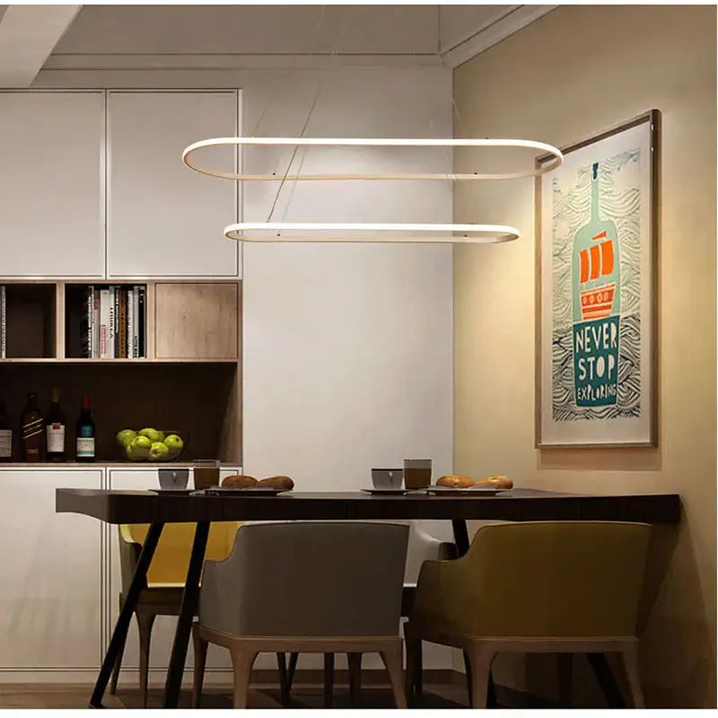 Modern black decorbites designer oval pendant lamp featuring a sleek white double-ring led pendant light for dining room