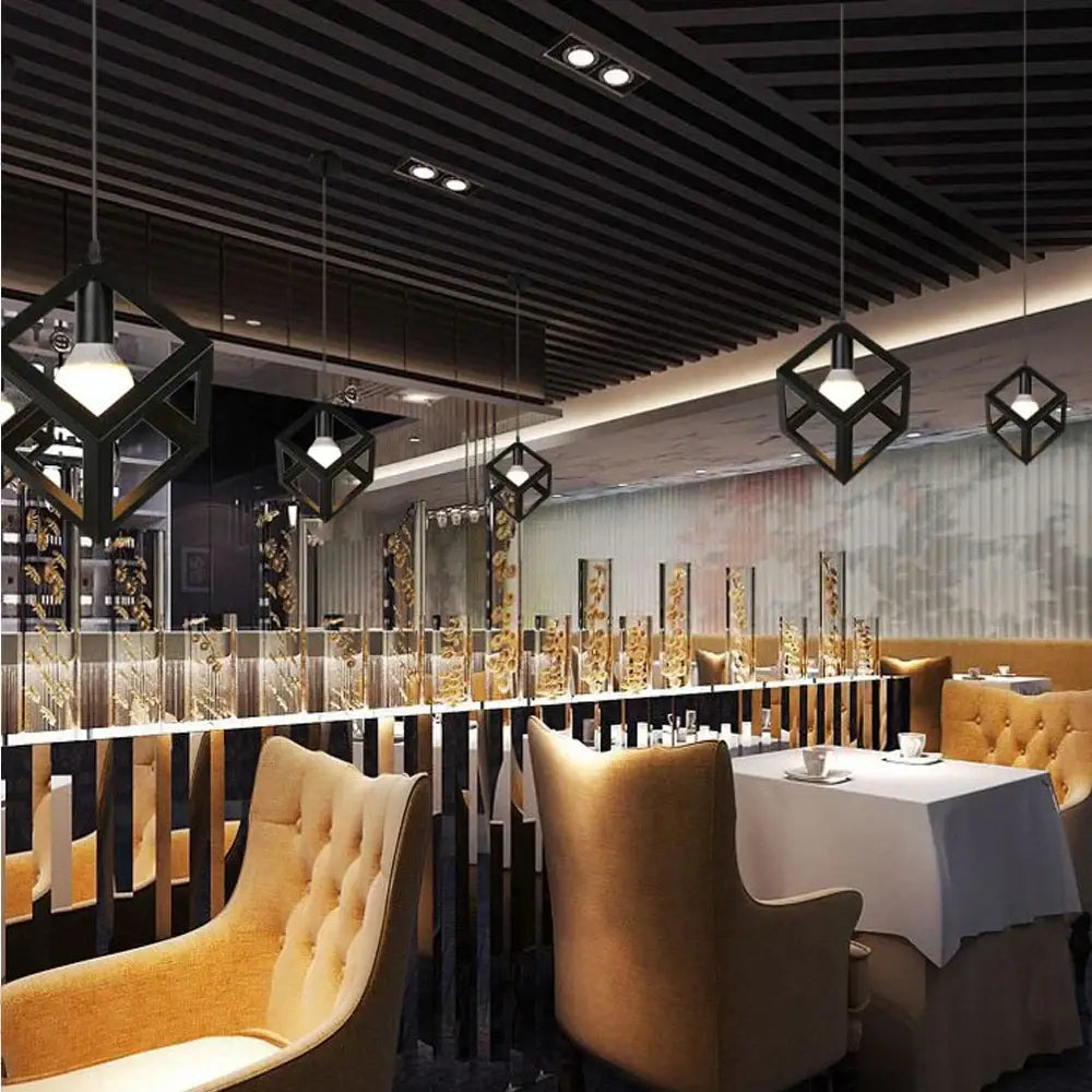 Modern black decorbites geometric led cube pendant kitchen light with frosted glass shades hanging from ceiling