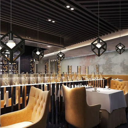 Modern black decorbites geometric led cube pendant kitchen light with frosted glass shades hanging from ceiling