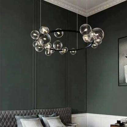 Modern black decorbites glass ball g9 led chandelier with clear globe bulbs in a circular cluster for dining room