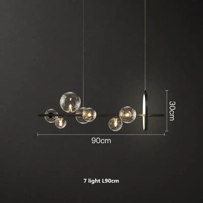 Modern black decorbites glass ball g9 led chandelier with seven clear glass globes and a sleek circular accent light