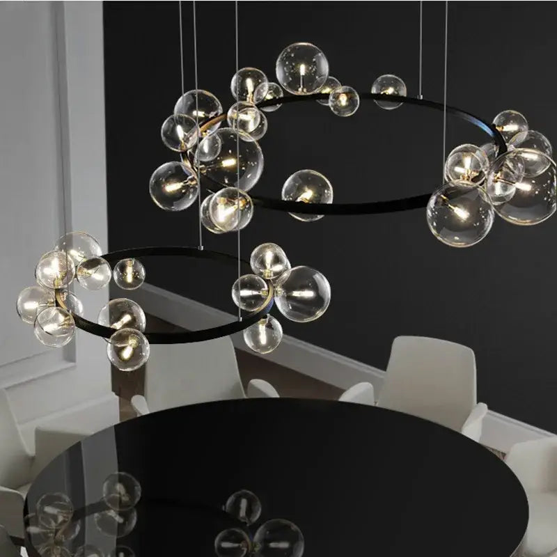 Modern black decorbites glass ball g9 led chandelier with glass bubbles and gold accents for dining room lighting